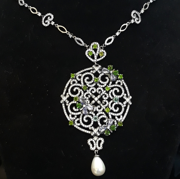 Chrome Diopside Long Sterling Silver Necklace - Picture 2 of 14